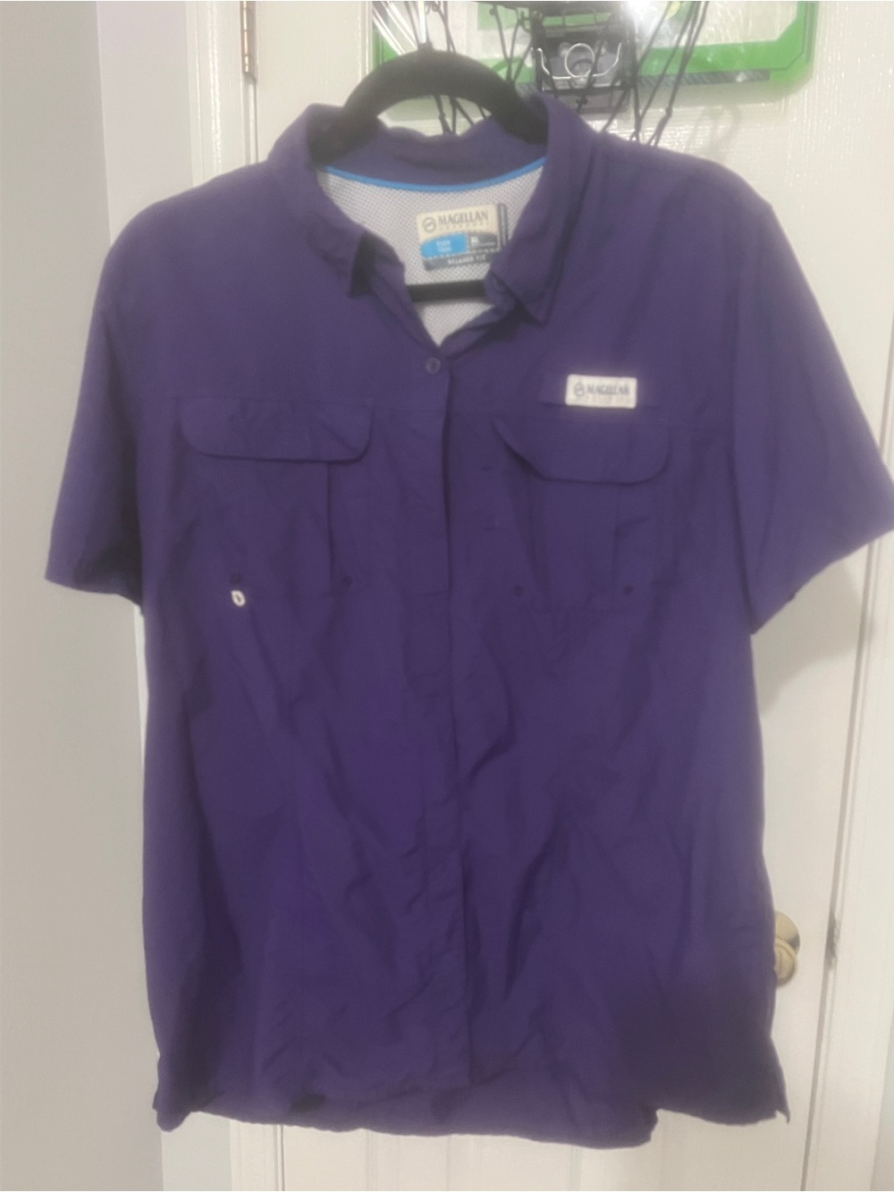 Magellan Outdoors Men’s Purple Short-Sleeve Button-Front Outdoor Shirt